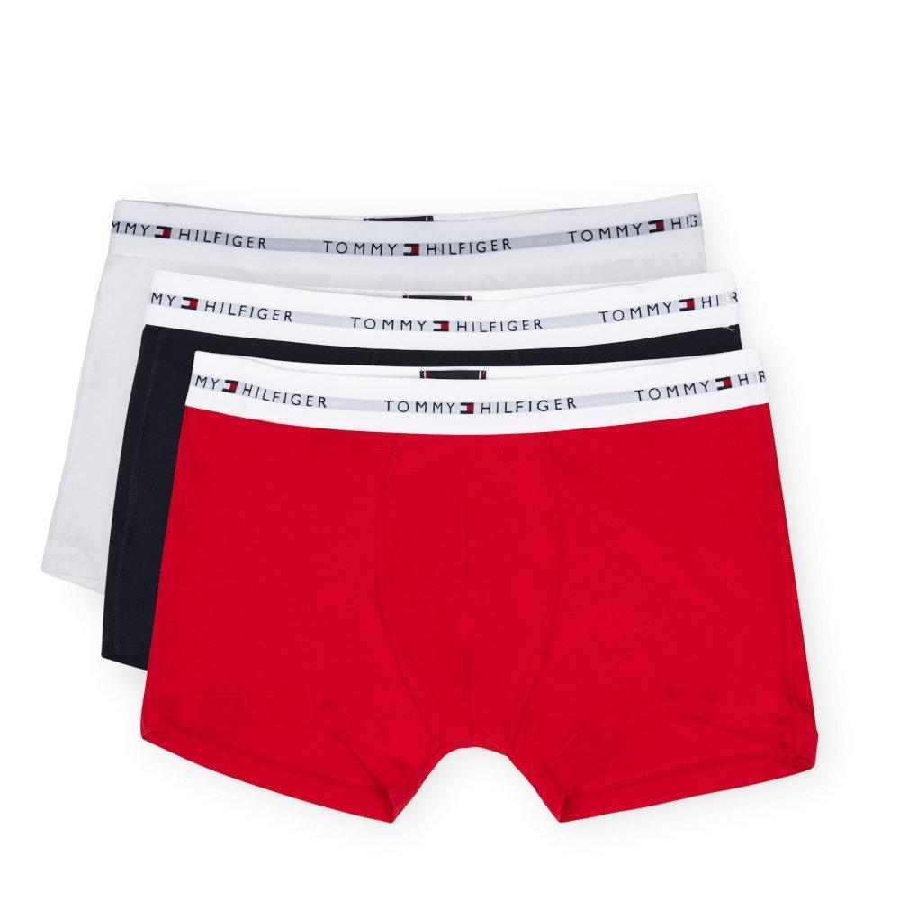 Tommy Hilfiger 3 Pack Signature Cotton Essentials Trunks - Desert Sky/White/Primary Red - Utility Bear