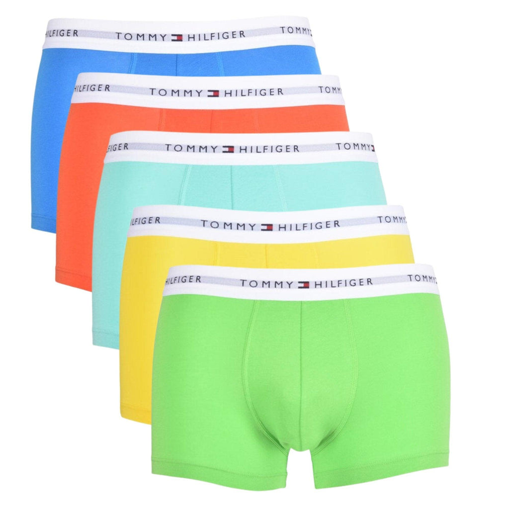 Tommy Hilfiger 5 Pack Signature Cotton Essentials Trunks - Blue/Jade/Lime/Yellow/Orange - Utility Bear