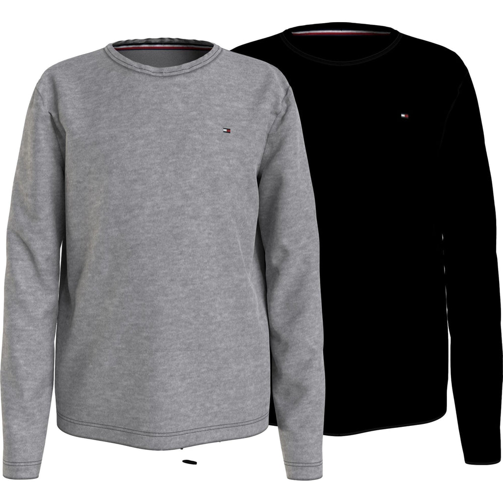Tommy Hilfiger Boys 2 Pack Long Sleeve T-Shirts - Medium Grey Heather/Black - Utility Bear