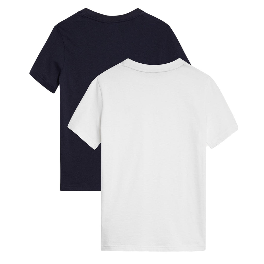 Tommy Hilfiger Boys 2 Pack Organic Cotton Crew Neck Short Sleeve T-Shirts- White/Desert Sky - Utility Bear