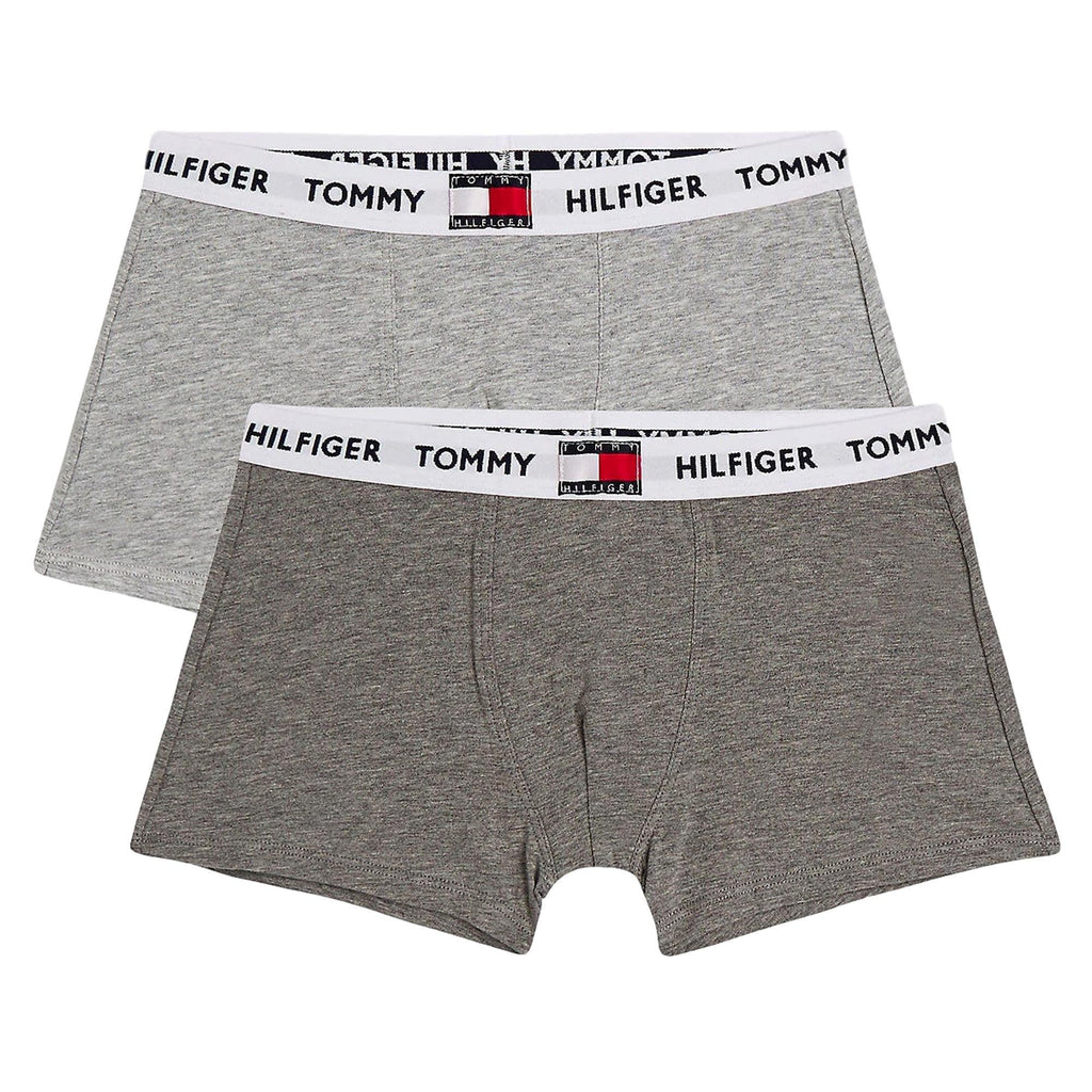 Tommy Hilfiger Boys 2 Pack Organic Cotton Logo Trunks - Mid Grey/Dark Grey - Utility Bear