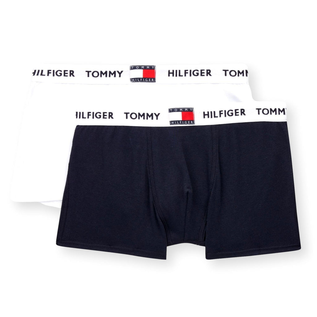 Tommy Hilfiger Boys 2 Pack Recycled Cotton Logo Trunks - White/Desert Sky - Utility Bear