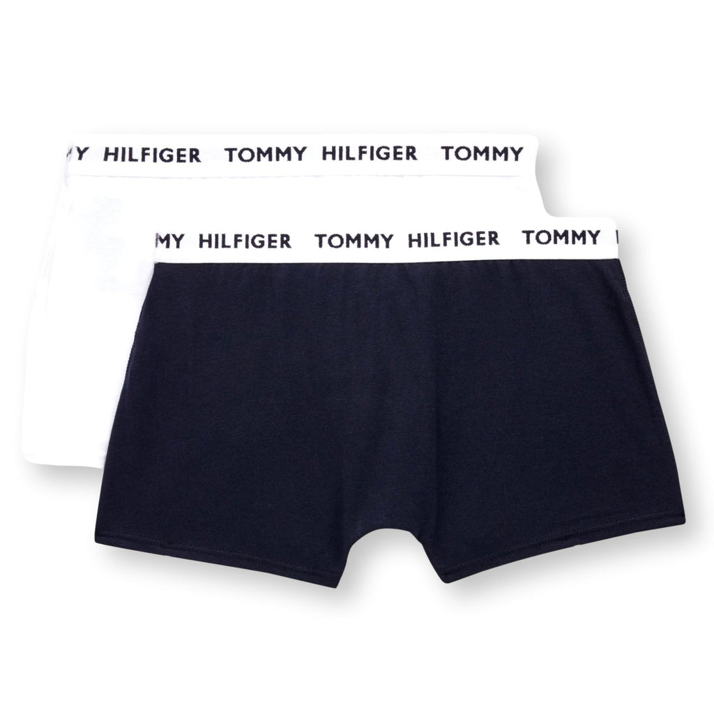 Tommy Hilfiger Boys 2 Pack Recycled Cotton Logo Trunks - White/Desert Sky - Utility Bear