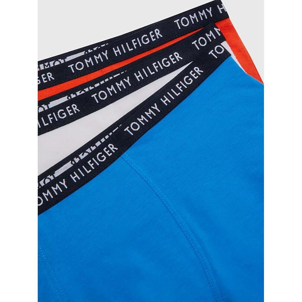Tommy Hilfiger Boys 3 Pack Logo Waistband Trunks - Shocking Blue/White/Deep Orange - Utility Bear