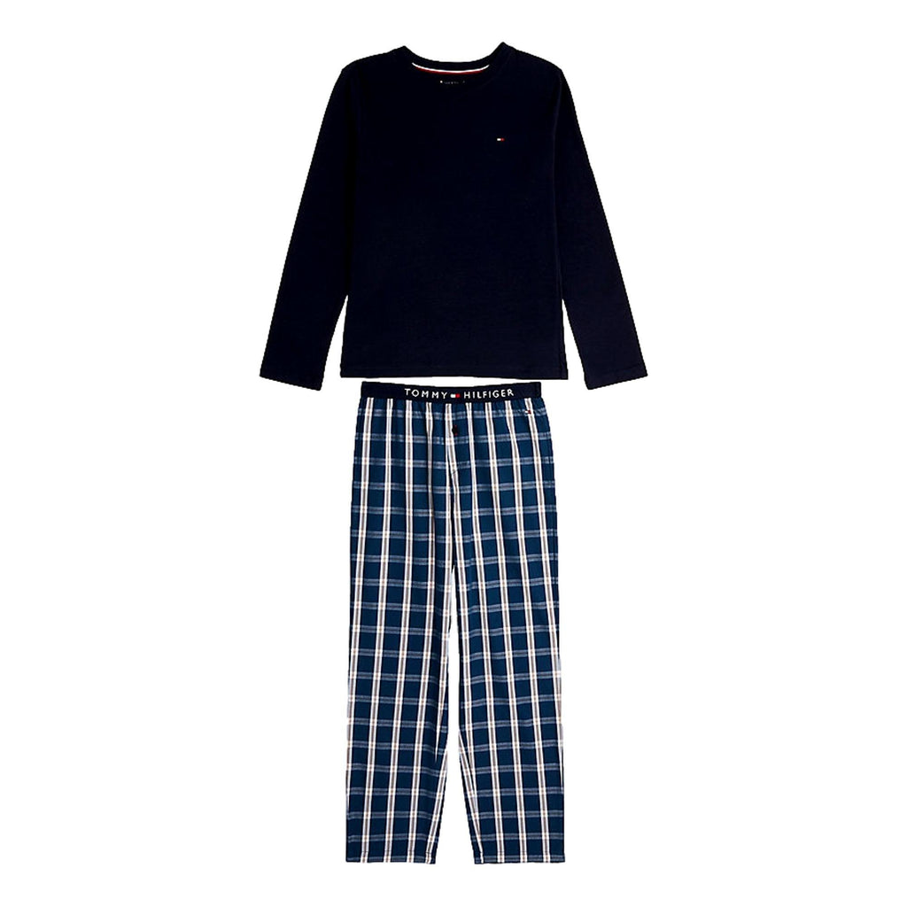 Tommy Hilfiger Boys Long Sleeve Woven Pyjama Set - Desert Sky/Royal Plaid - Utility Bear