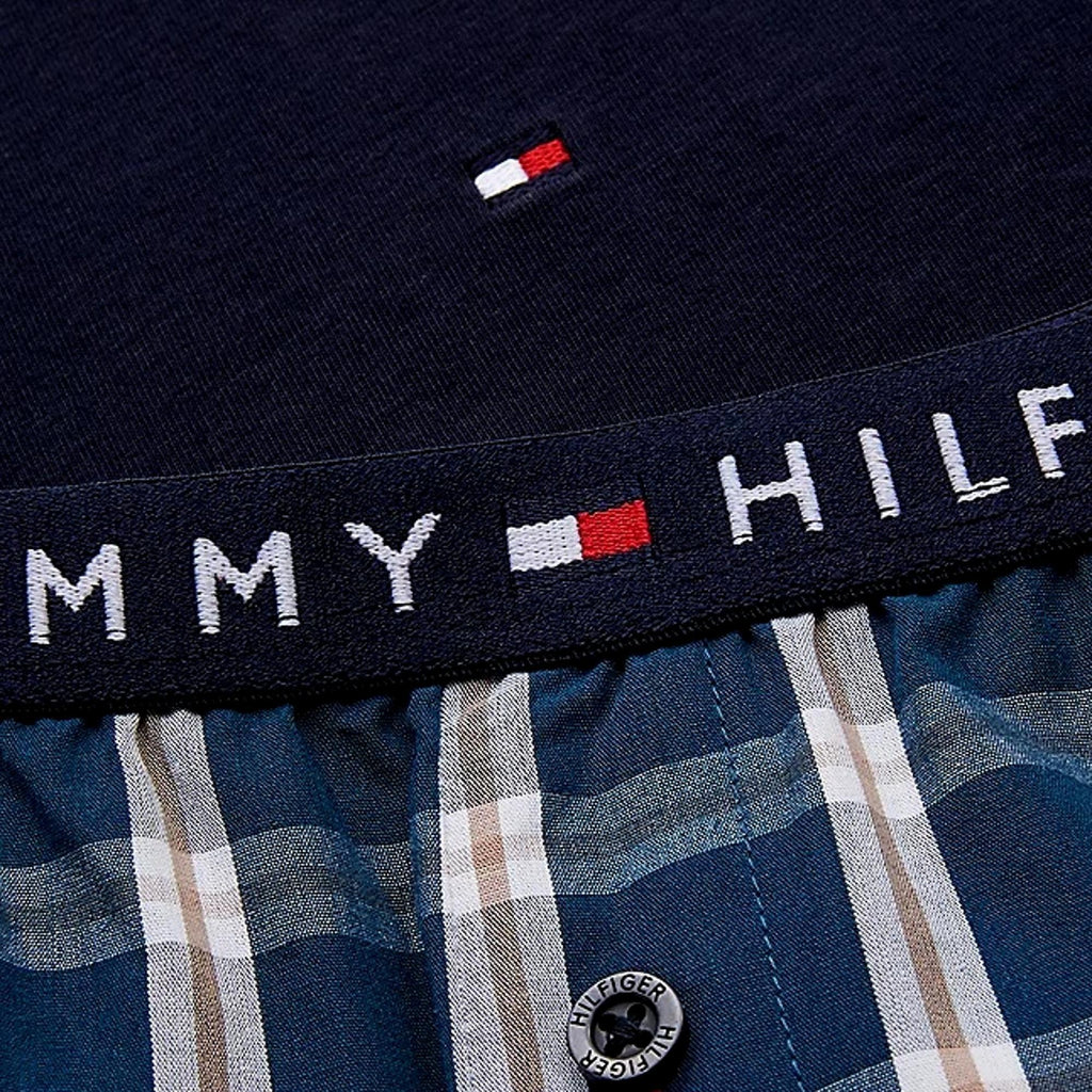 Tommy Hilfiger Boys Long Sleeve Woven Pyjama Set - Desert Sky/Royal Plaid - Utility Bear