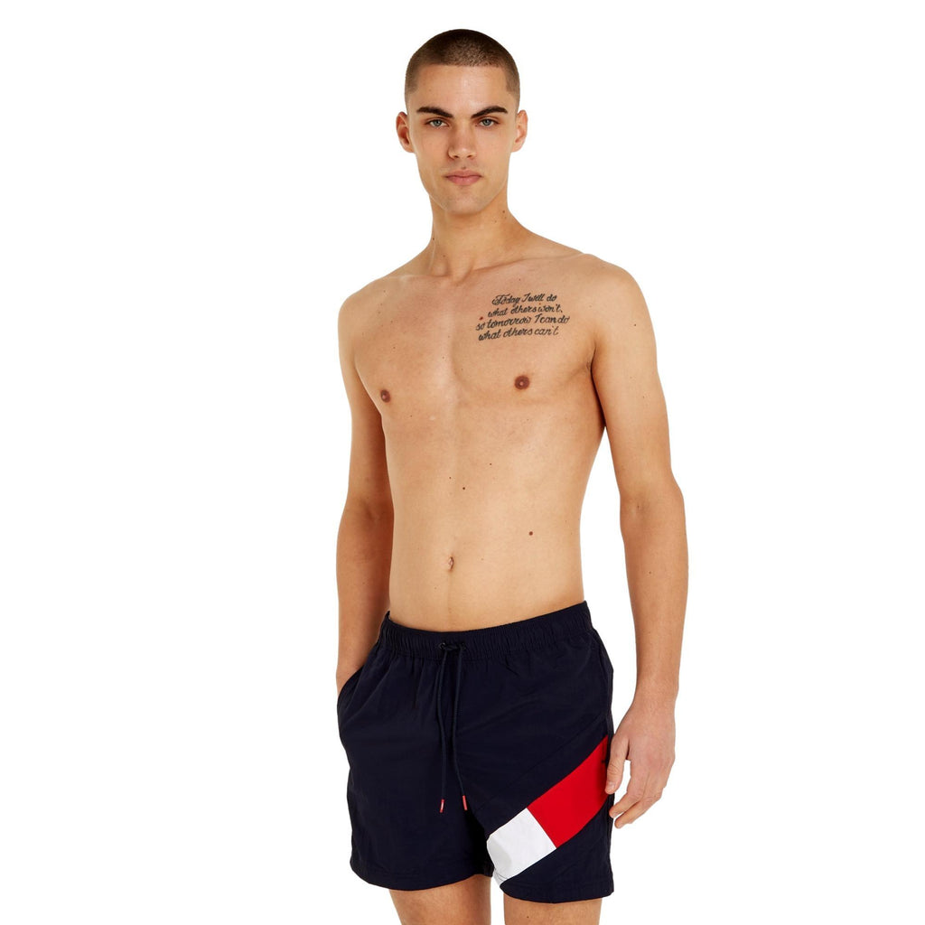 Tommy Hilfiger Flag Mid Length Drawstring Swim Shorts - Desert Sky - Utility Bear