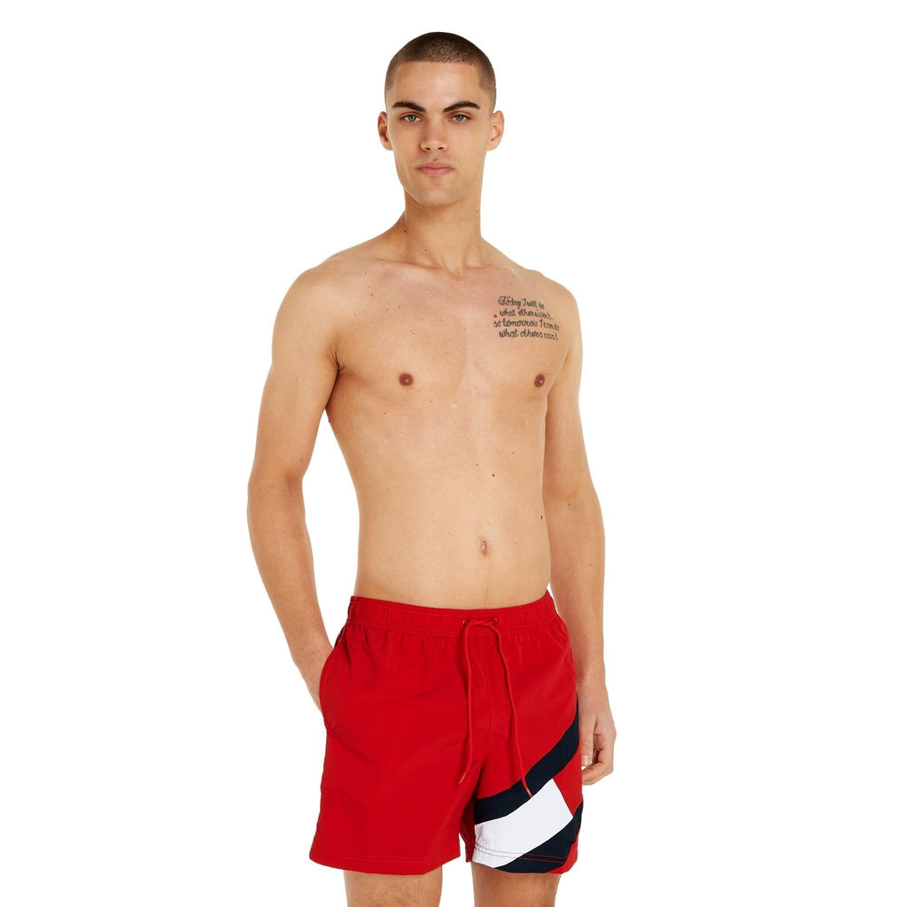 Tommy Hilfiger Flag Mid Length Drawstring Swim Shorts - Primary Red - Utility Bear