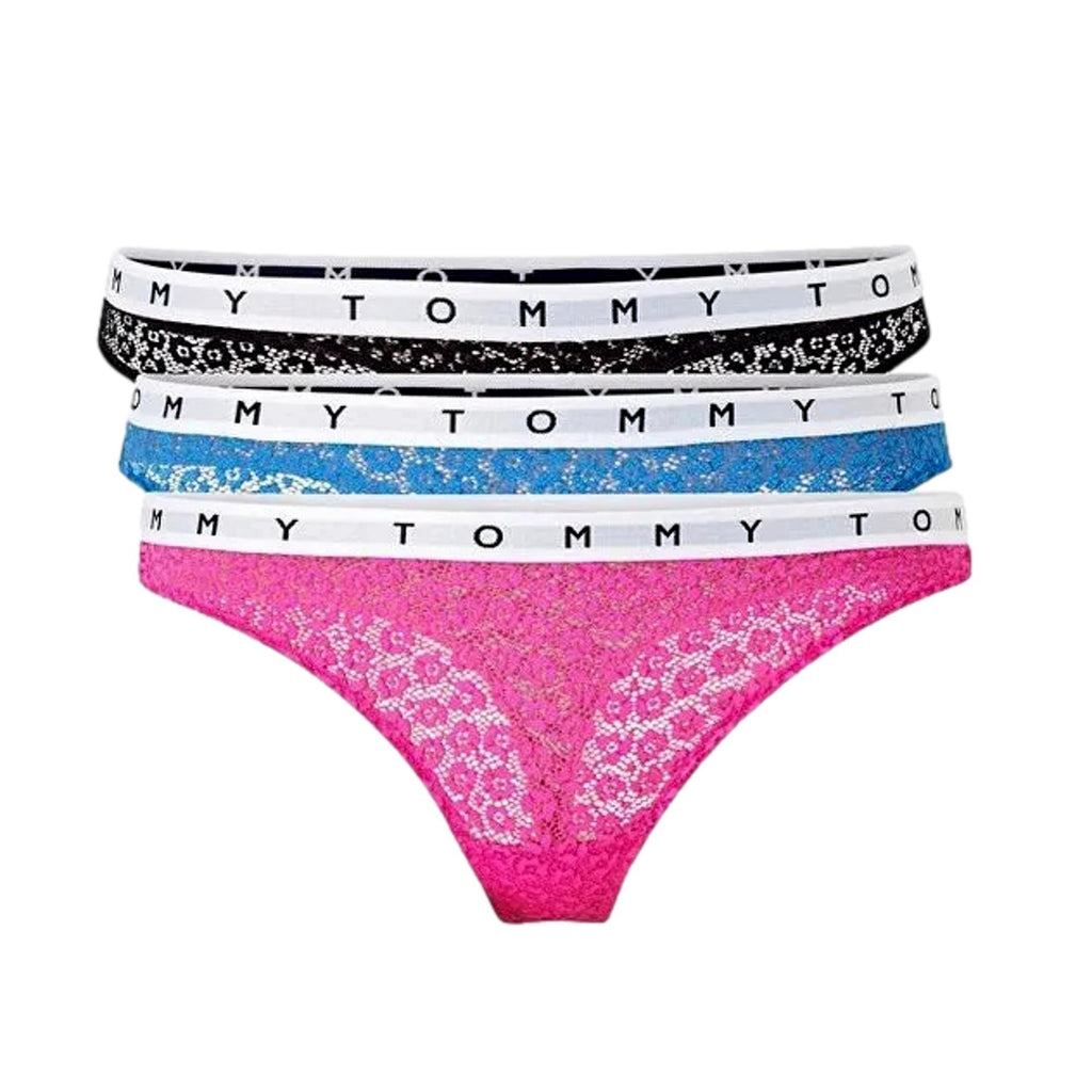 Tommy Hilfiger Full Lace Thong 3 Pack - Pink Amour/Deep Sky Blue/Black - Utility Bear