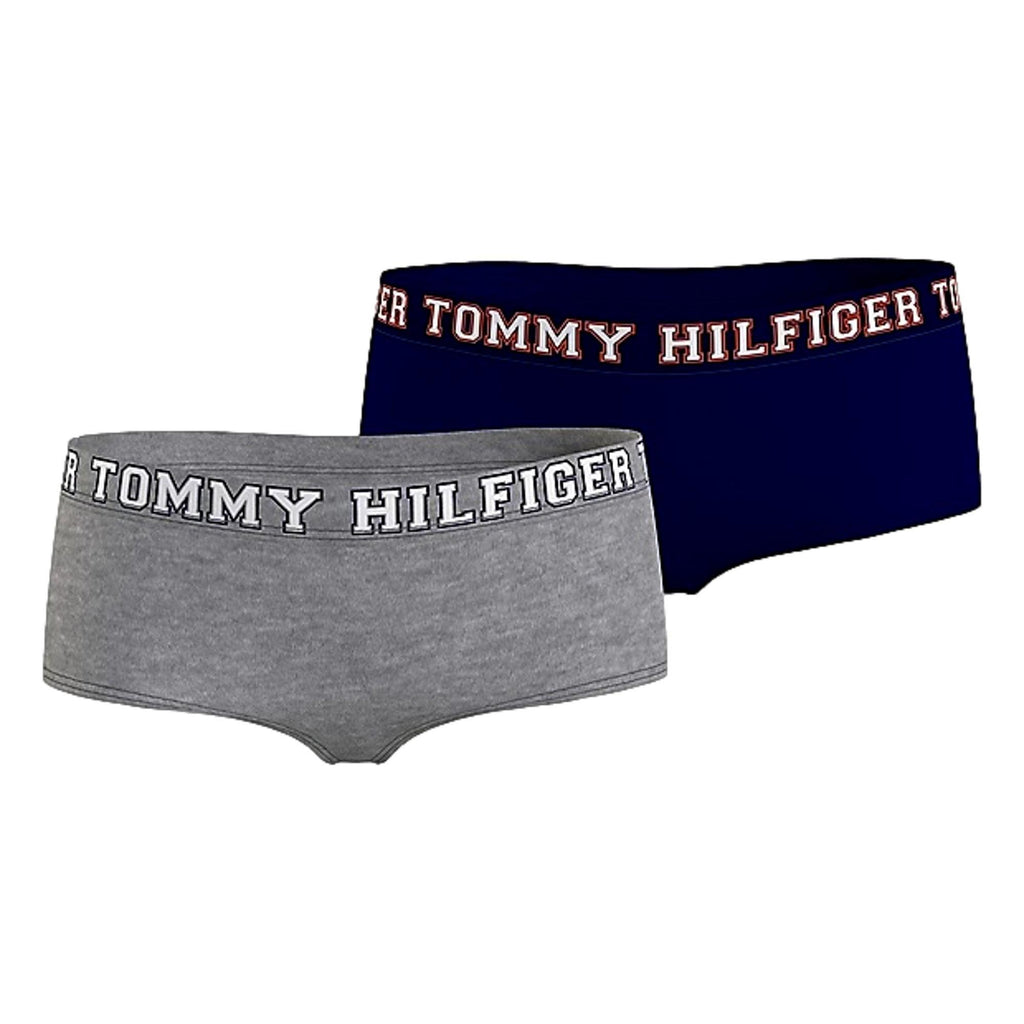Tommy Hilfiger Girls 2 Pack Logo Hipster Shorty - Yale Navy/Medium Grey - Utility Bear