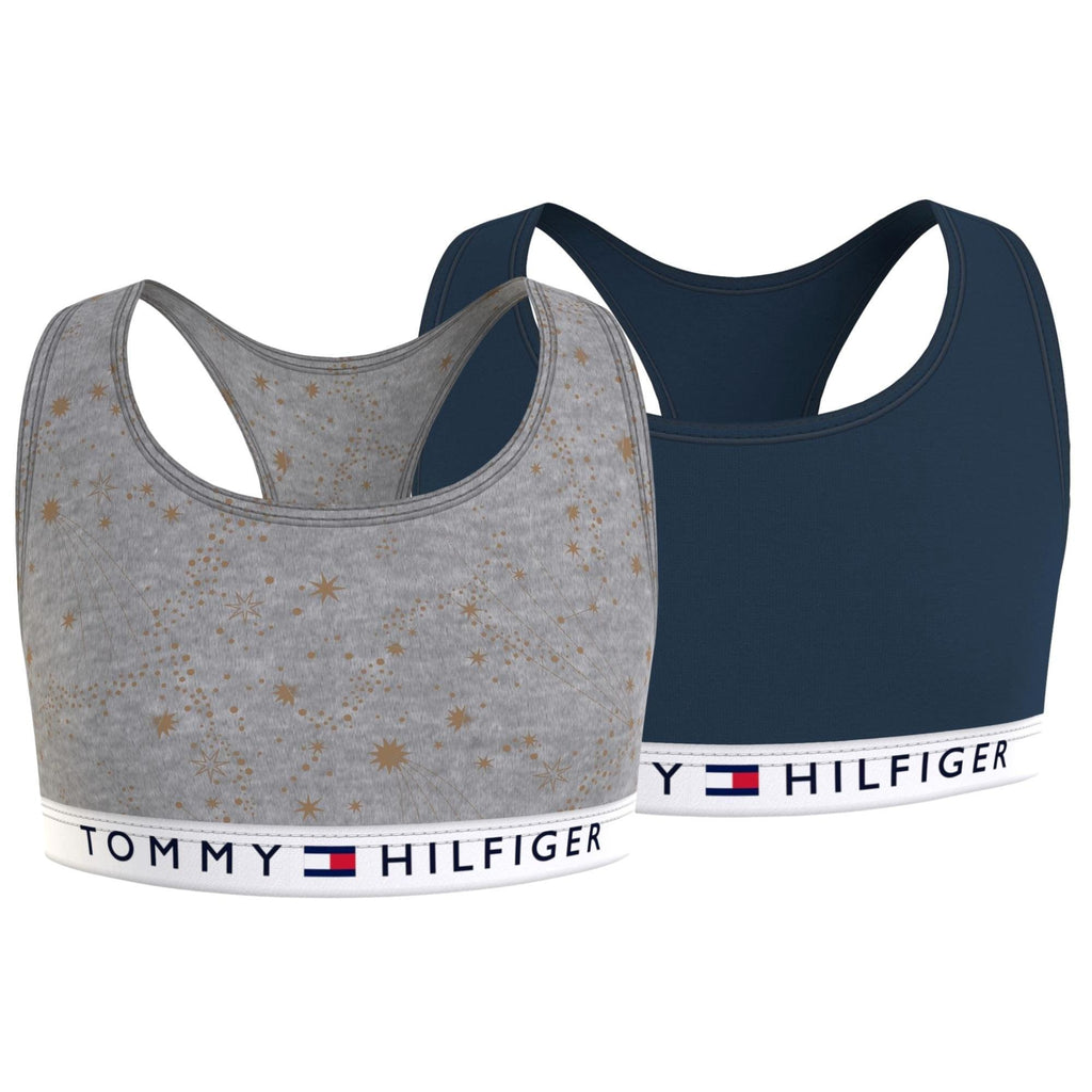 Tommy Hilfiger Girls 2 Pack Organic Cotton Logo Bralette - Foil Constellation/Mystic Lake - Utility Bear