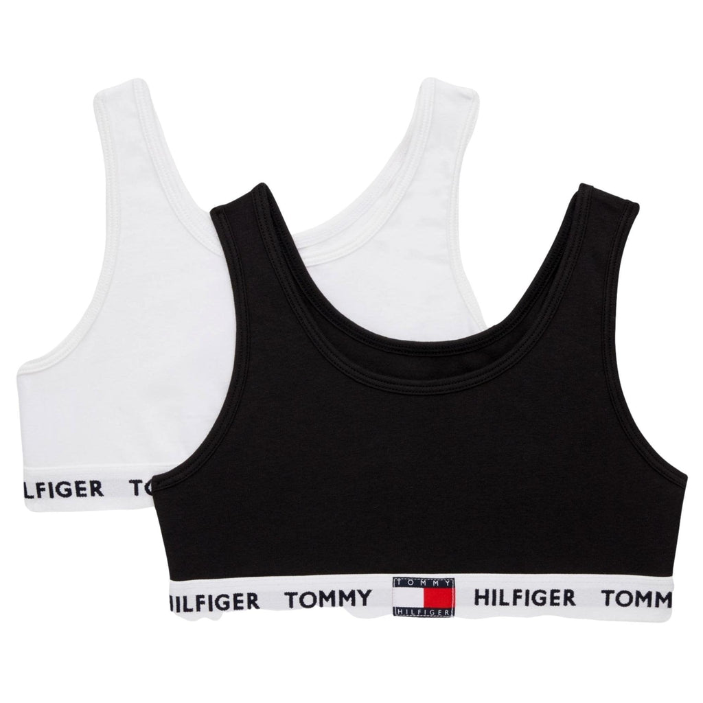Tommy Hilfiger Girls 2 Pack Organic Cotton Repeat Logo Bralette - White/Black - Utility Bear