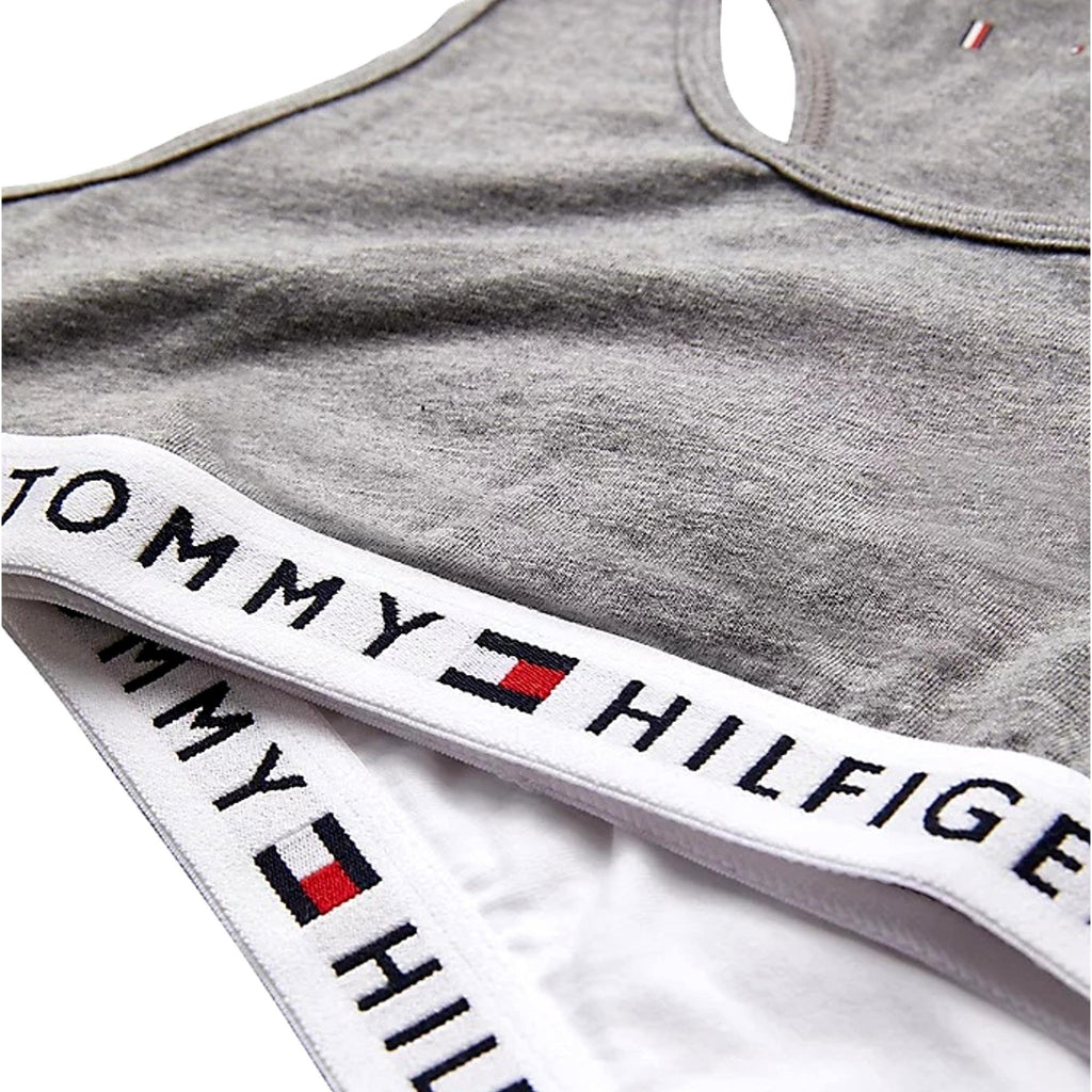 Tommy Hilfiger Girls 2 Pack Racerback Logo Bralette - Mid Grey Heather/White - Utility Bear