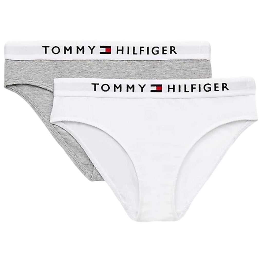Tommy Hilfiger Girls 2 Pack Stretch Cotton Briefs - Mid Grey Heather/White - Utility Bear