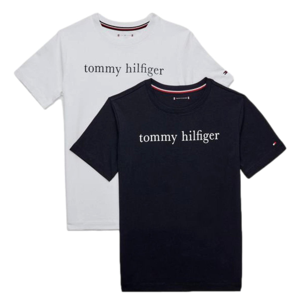 Tommy Hilfiger Kids Unisex Serif Logo Cotton T-Shirt 2 Pack - Desert Sky/White - Utility Bear