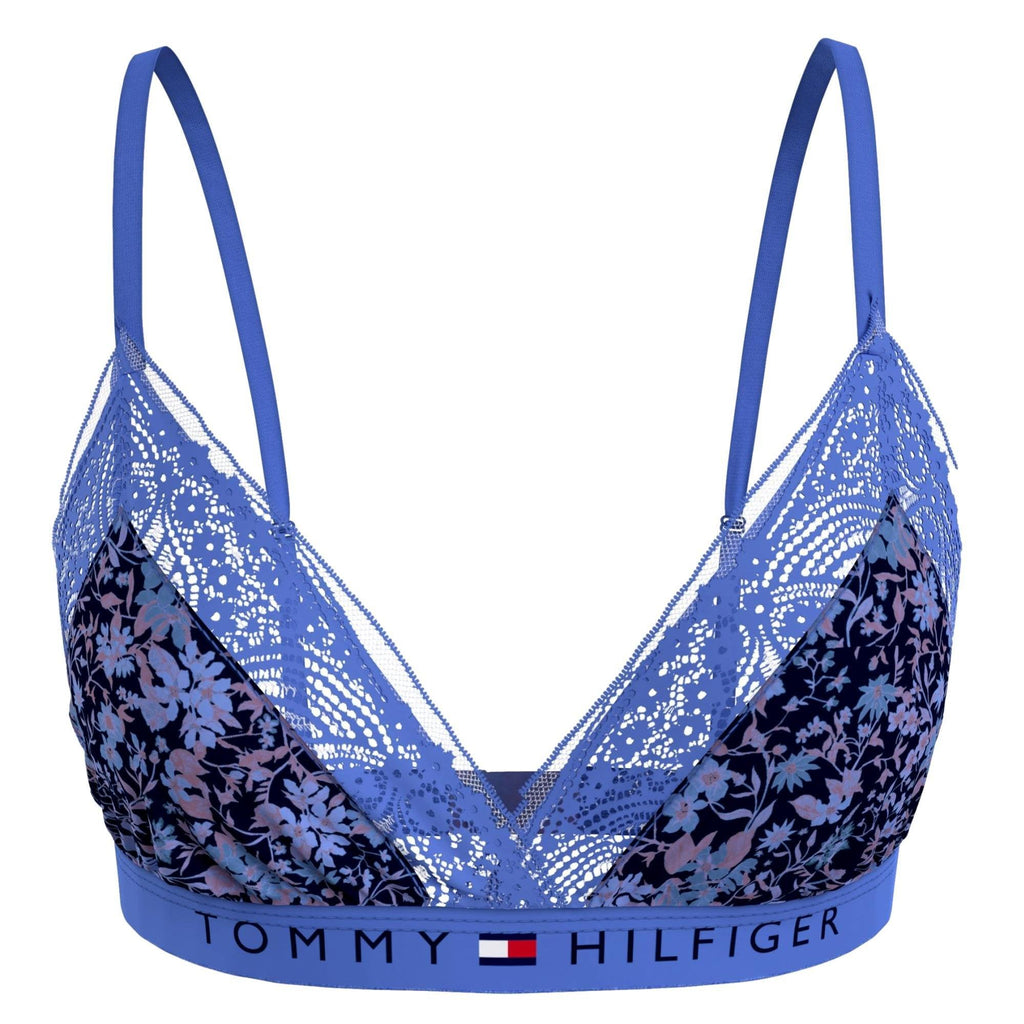 Tommy Hilfiger Lace Print Unpadded Non-Wired Triangle Bra - Iris Blue Wildflowers - Utility Bear
