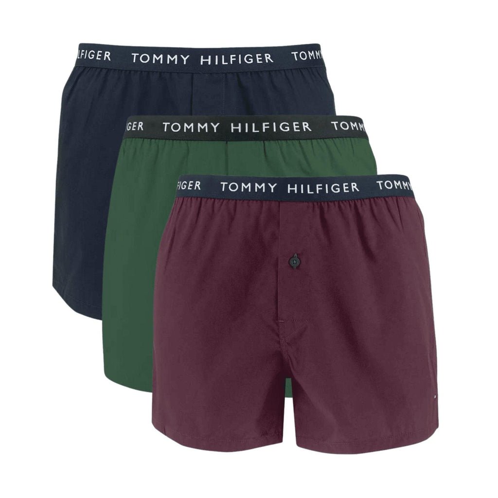 Tommy Hilfiger Logo Waistband Woven Boxer Short 3 Pack - Des Sky/Hunter/Deep Burg - Utility Bear