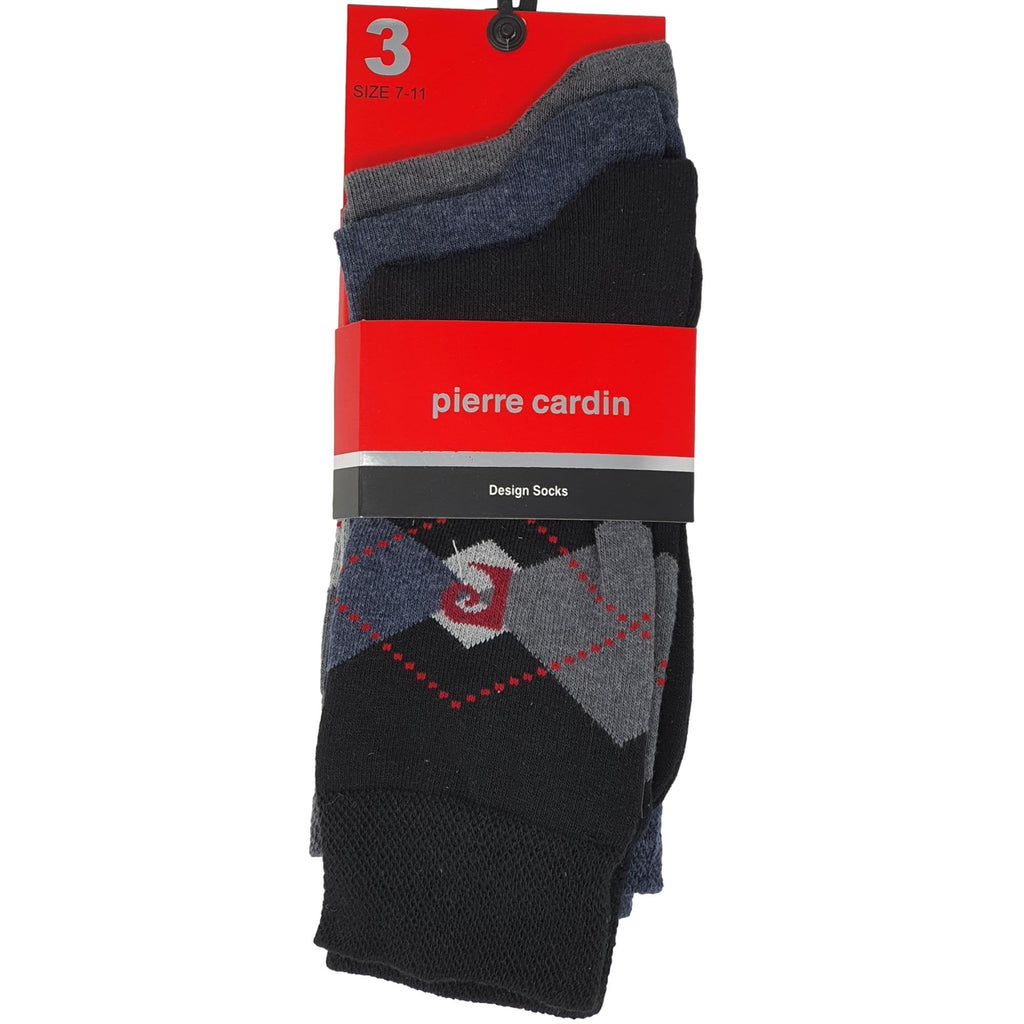 Pierre Cardin 3Pk Men'S Cotton Blend Argyle Design Socks - Grey/Blue - Utility Bear
